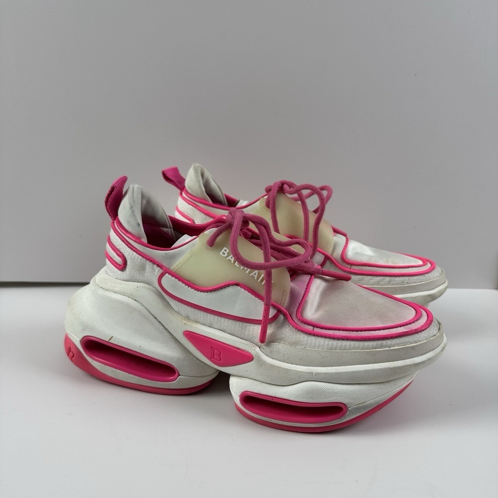 Balmain B-bold Pink/White Sneakers Women's US 6 EU 36 Designer Authentic - Picture 2 of 6